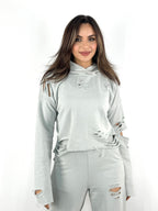 Cutout Hooded Sweatshirt Heather Grey