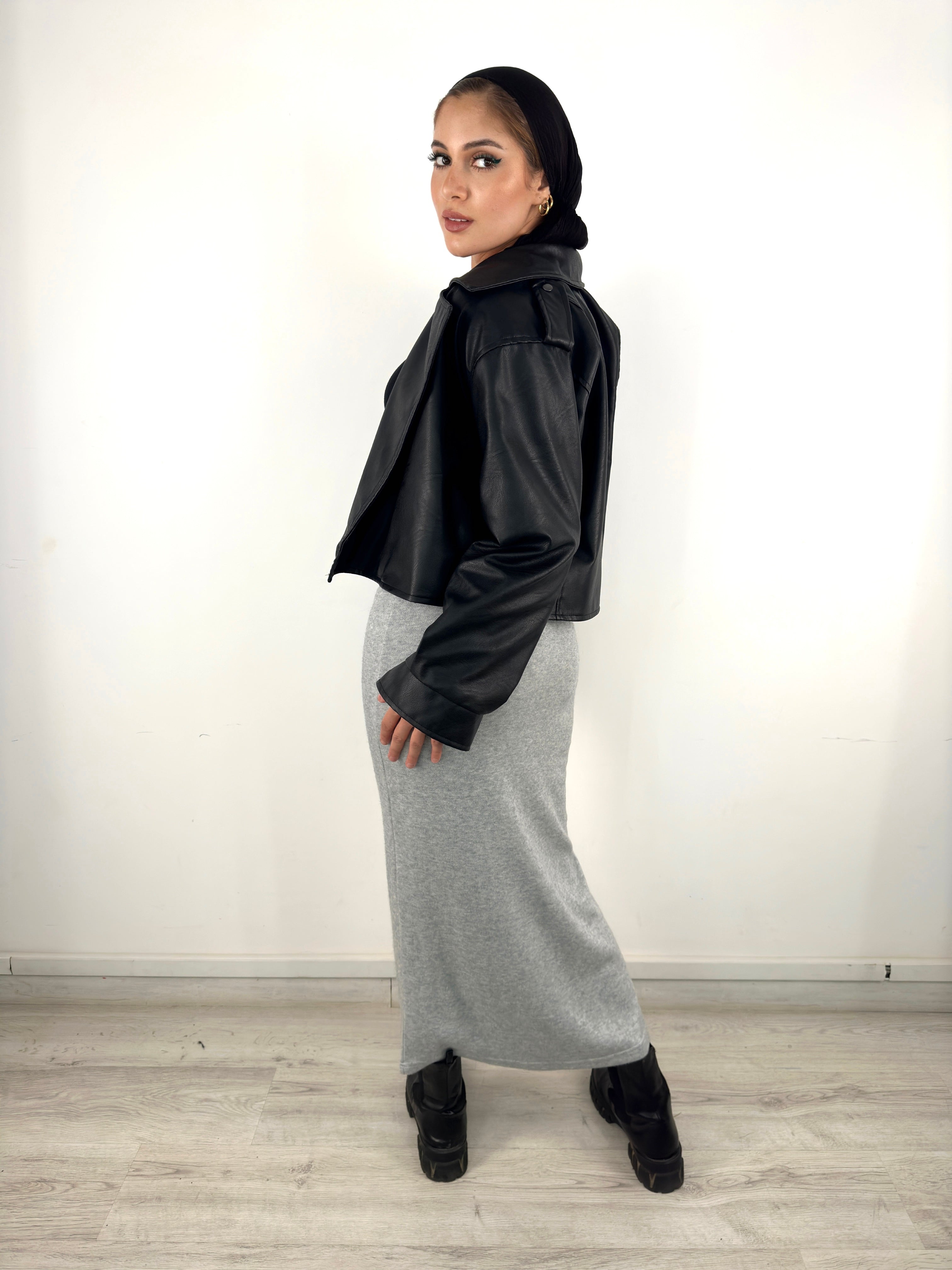 Cropped Leather Jacket Black