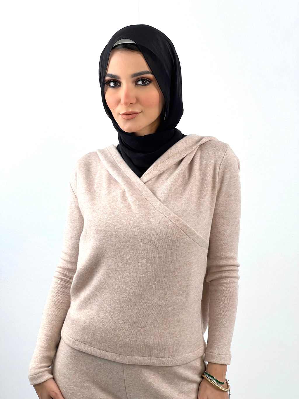 Hooded Knit Top Latte