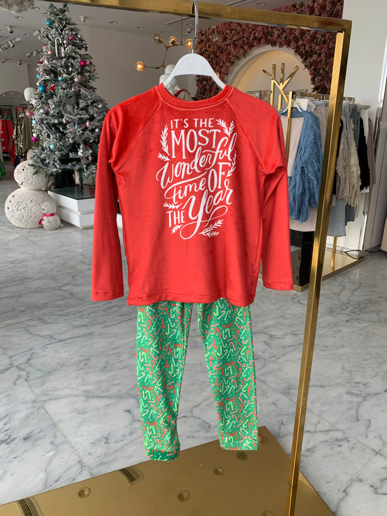 Wonderful Time Of The Year Kids Pjs Red