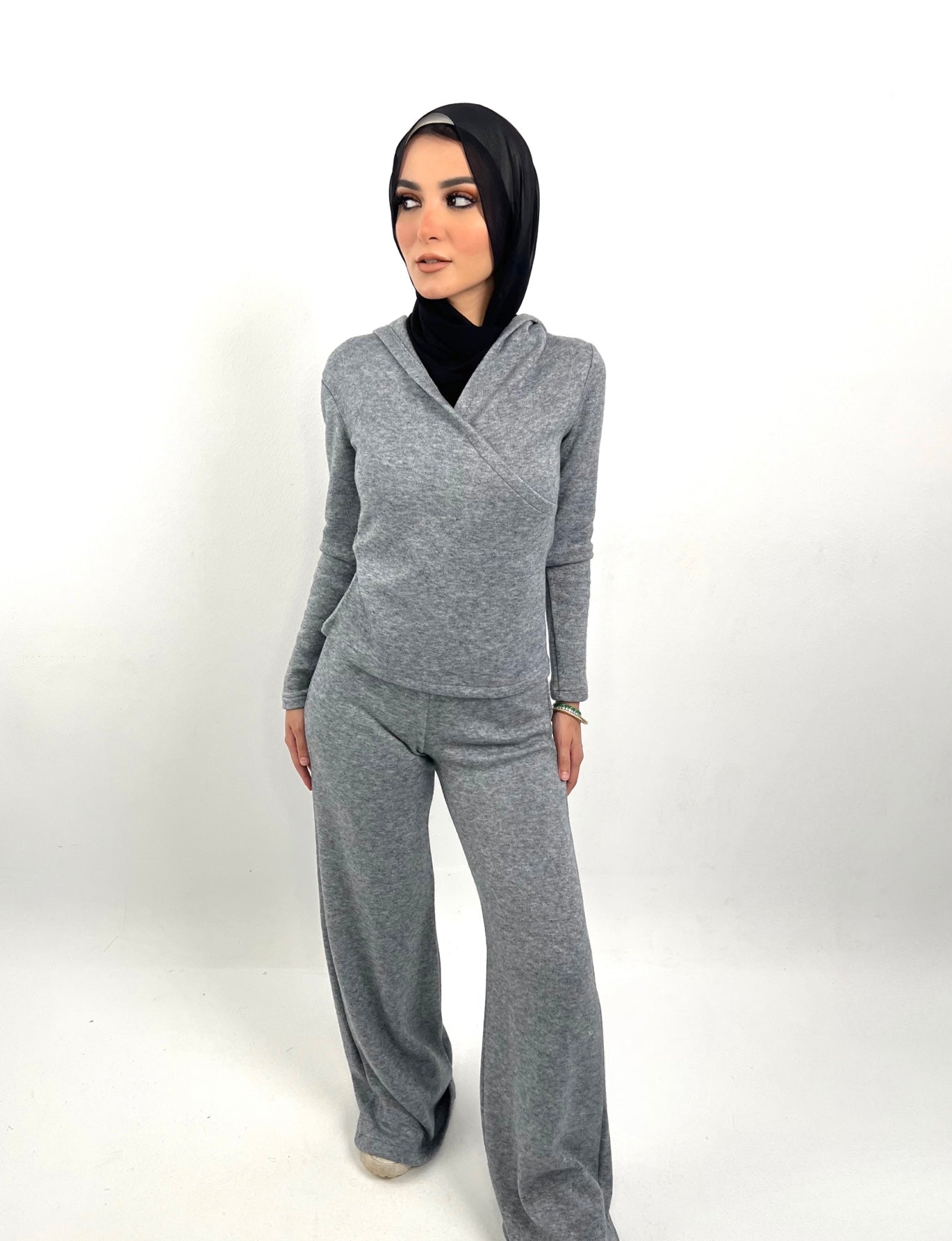 Hooded Knit Top Grey