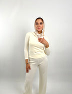Hooded Knit Top Cream