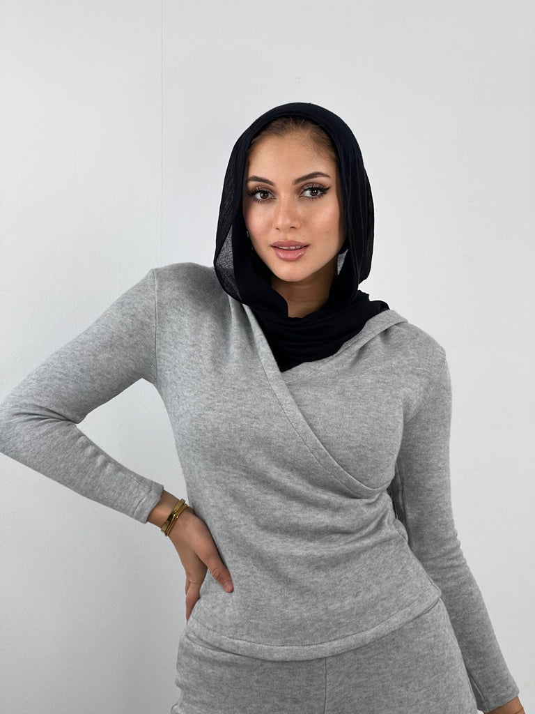 Hooded Knit Top Heather Grey