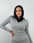 Hooded Knit Top Heather Grey