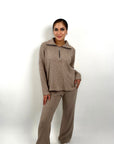 Warmy Heavy Knit Flare Pants Mocha