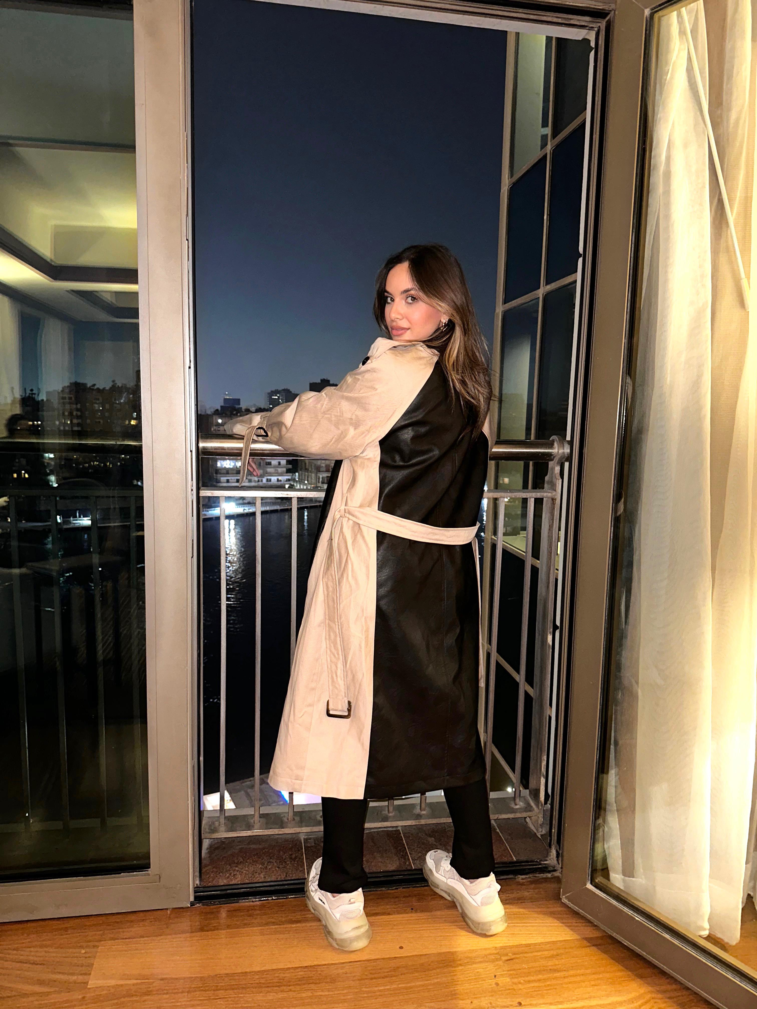 Mix Leather Trench Beige