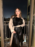 Mix Leather Trench Beige