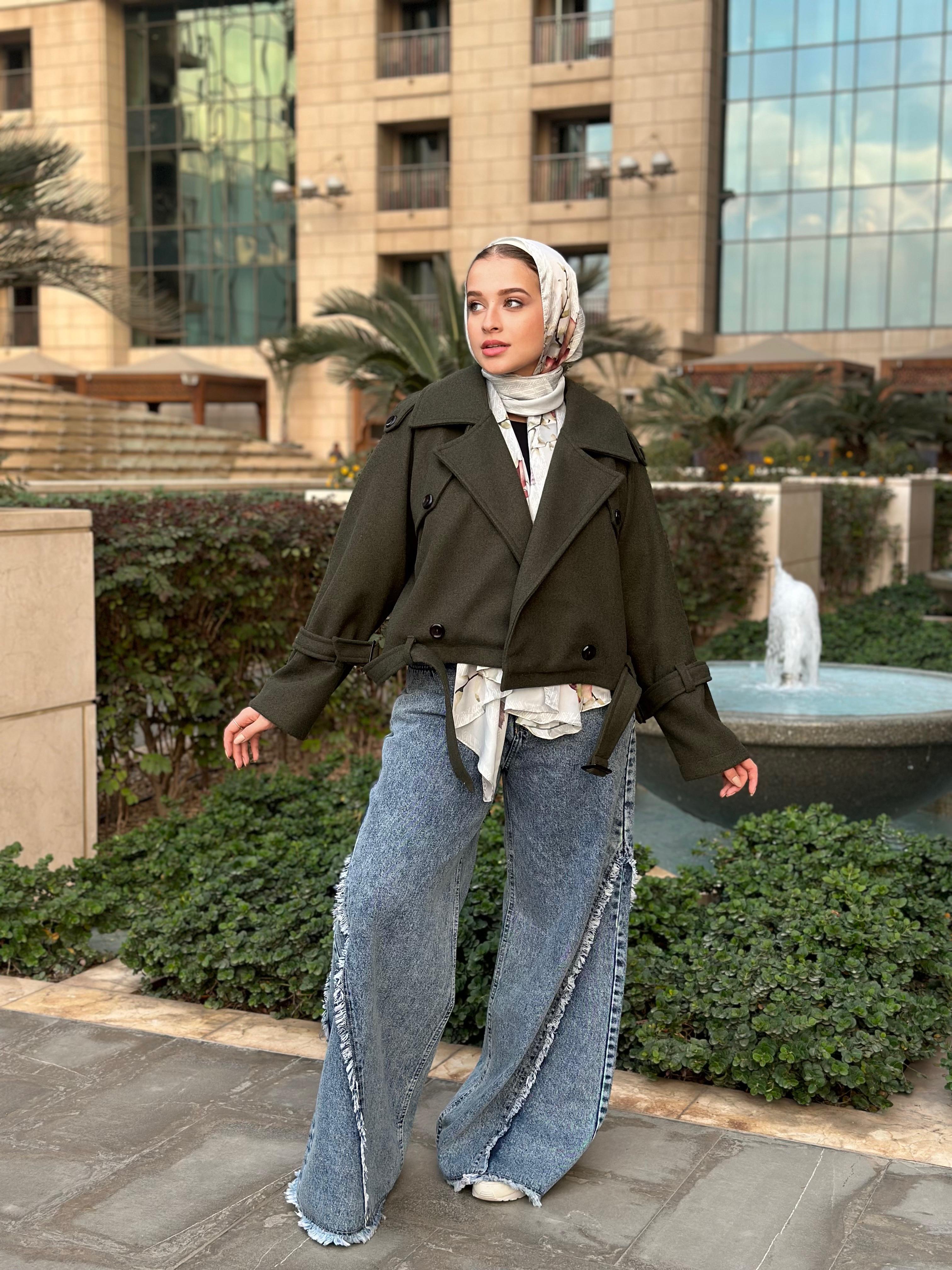 Cropped Heavy Coat Olive