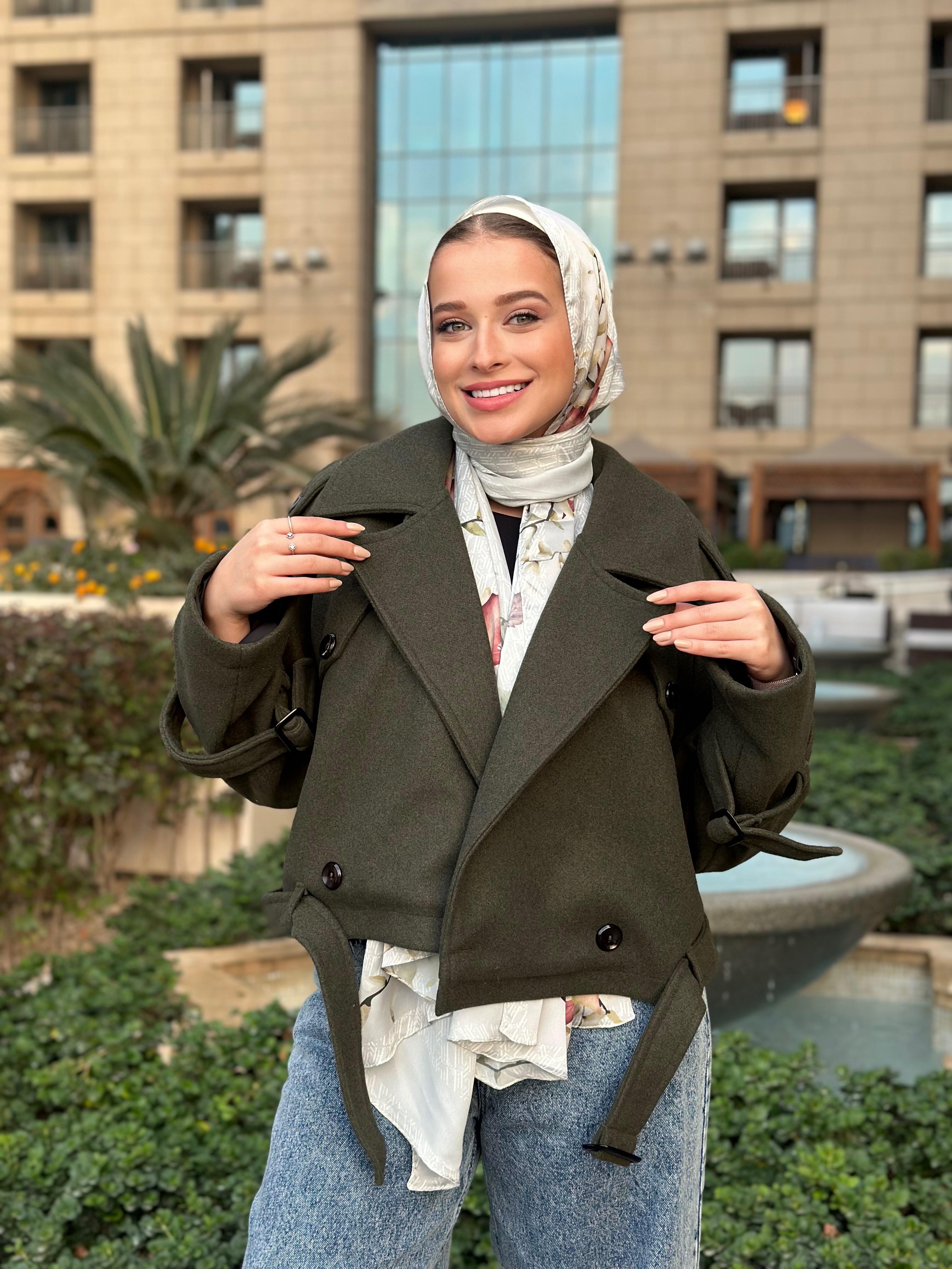 Cropped Heavy Coat Olive