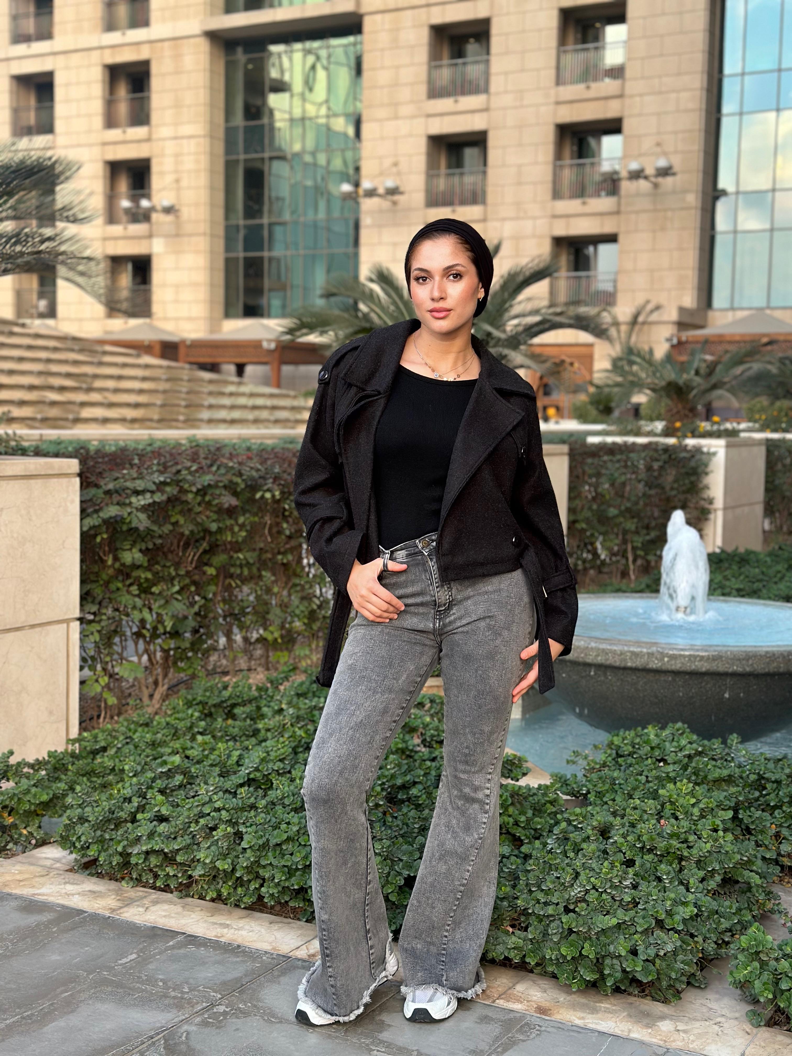 Cropped Heavy Coat Black