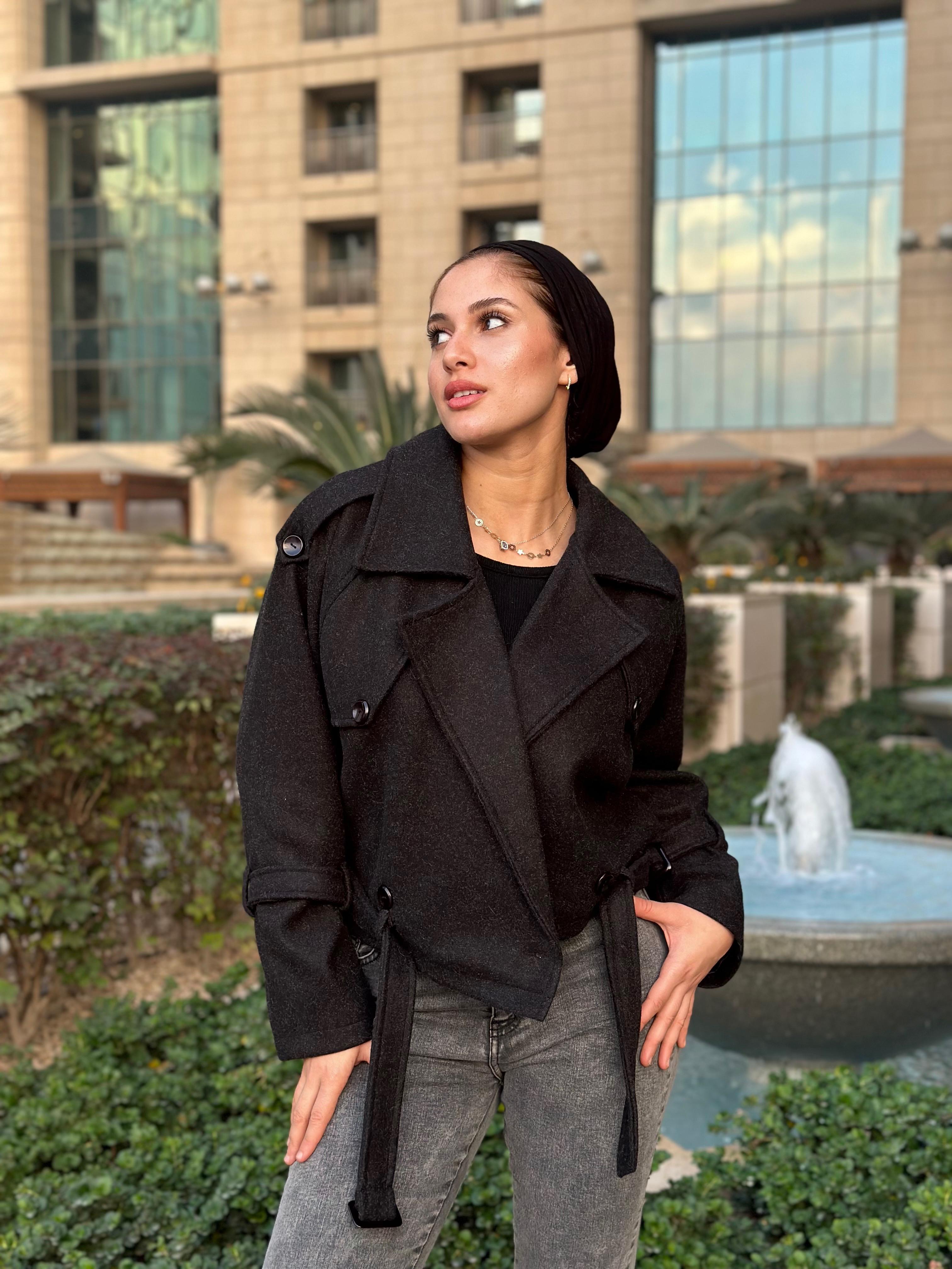Cropped Heavy Coat Black