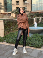 Cropped Heavy Coat Beige