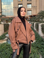 Cropped Heavy Coat Beige