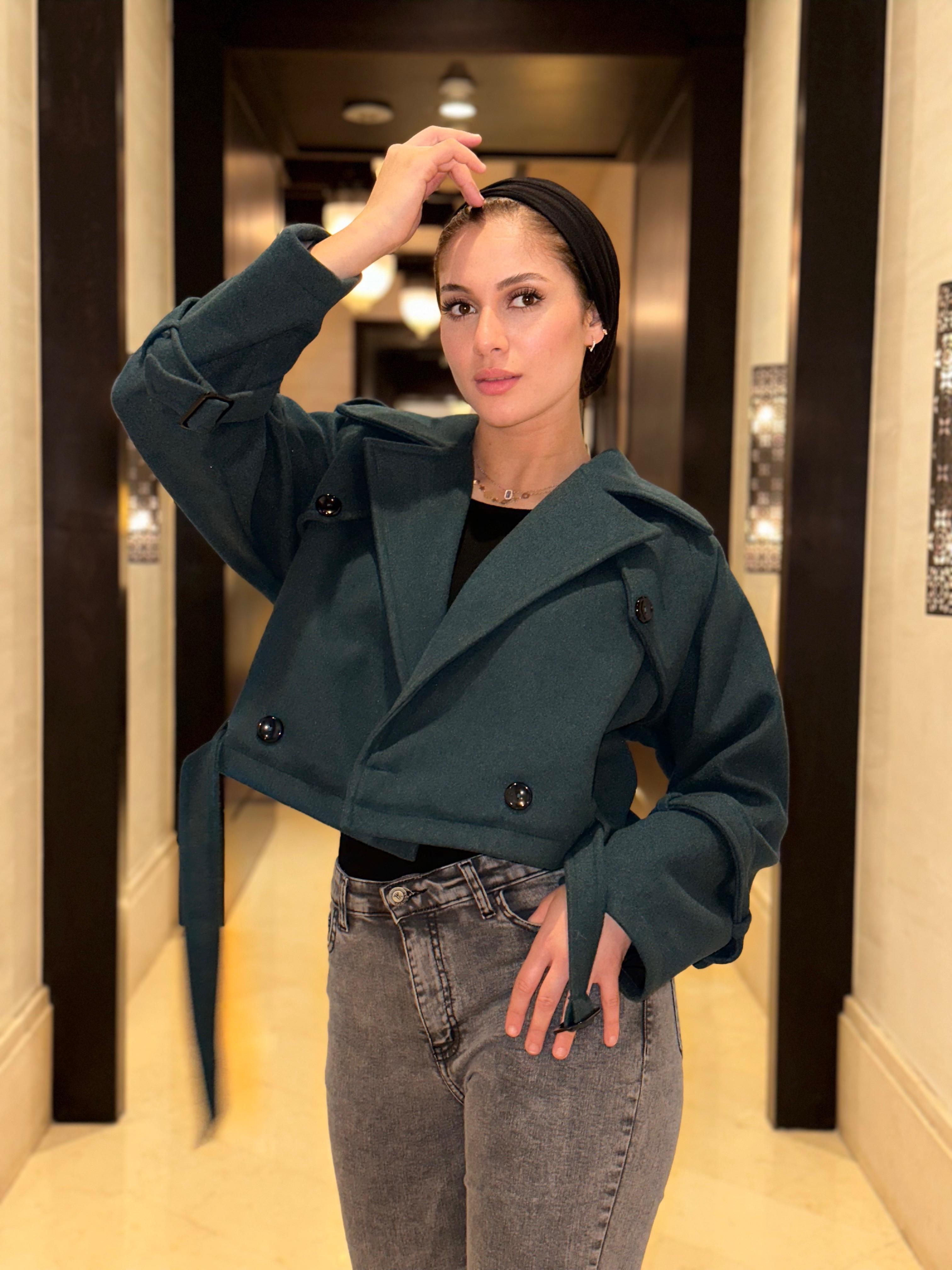 Cropped Heavy Coat Emerald Green