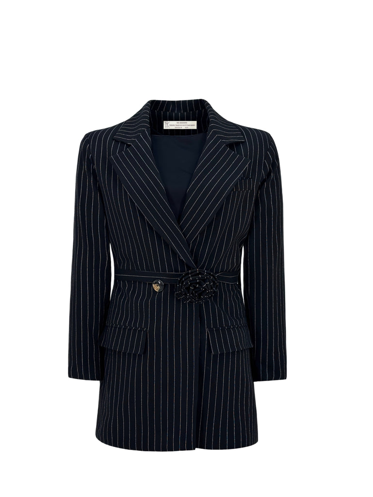 Fiore Stripe Long Blazer All Black