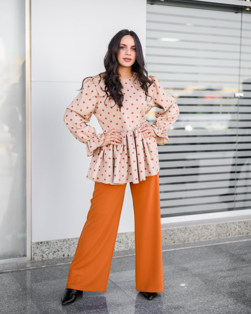 Dotty Suede Blouse Beige