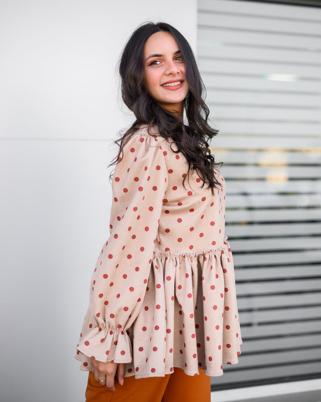 Dotty Suede Blouse Beige