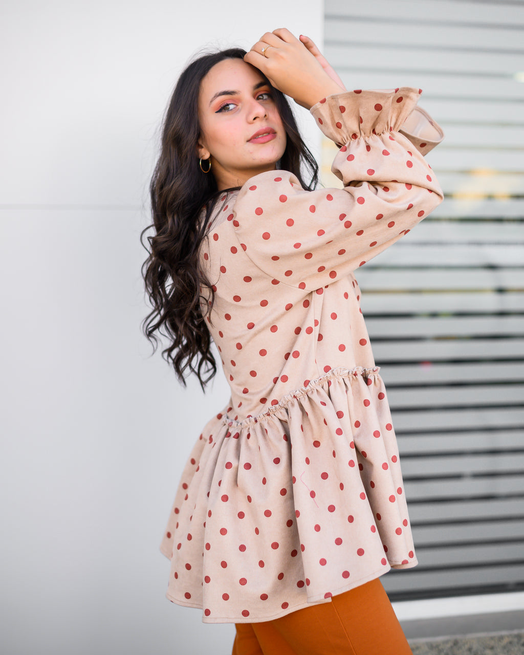 Dotty Suede Blouse Beige