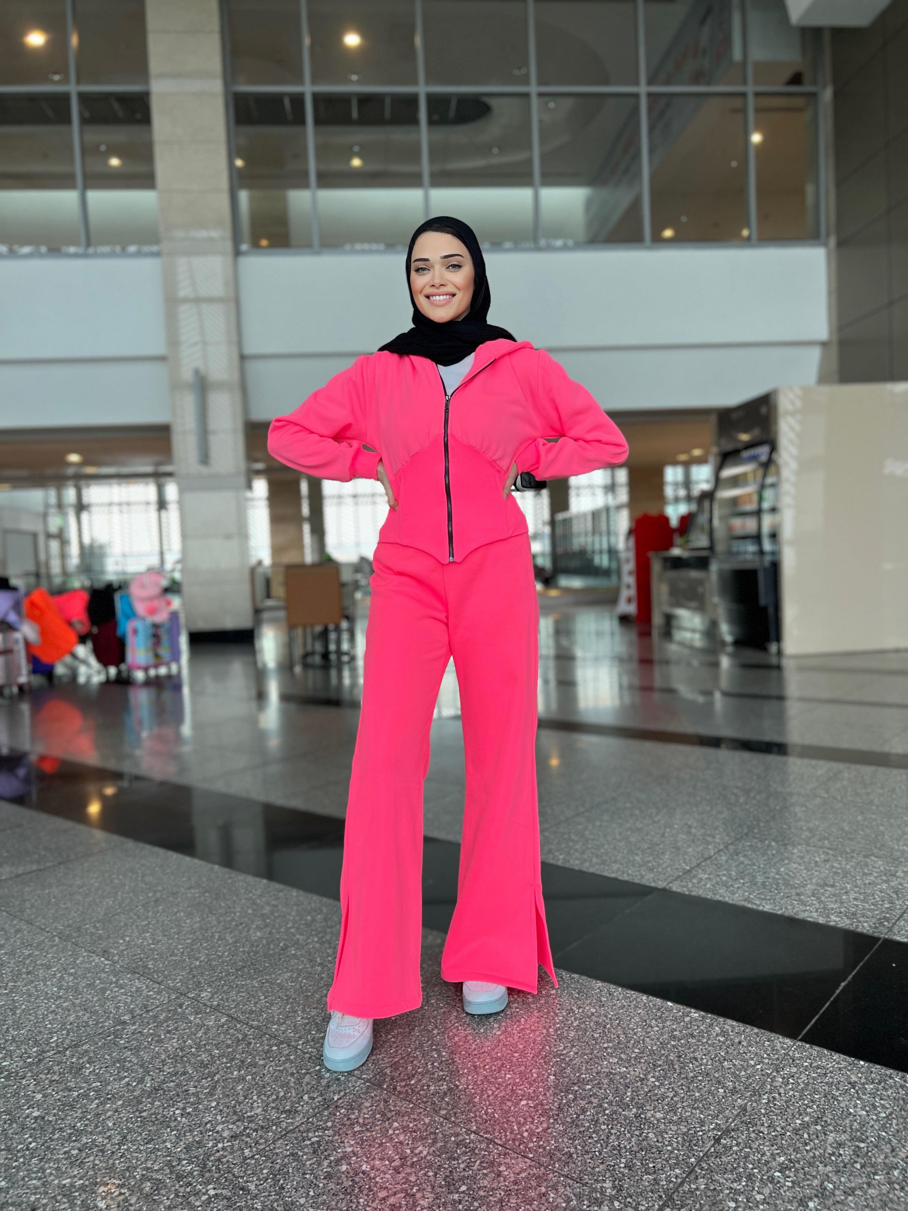 Curvey Split Pants Hot Pink