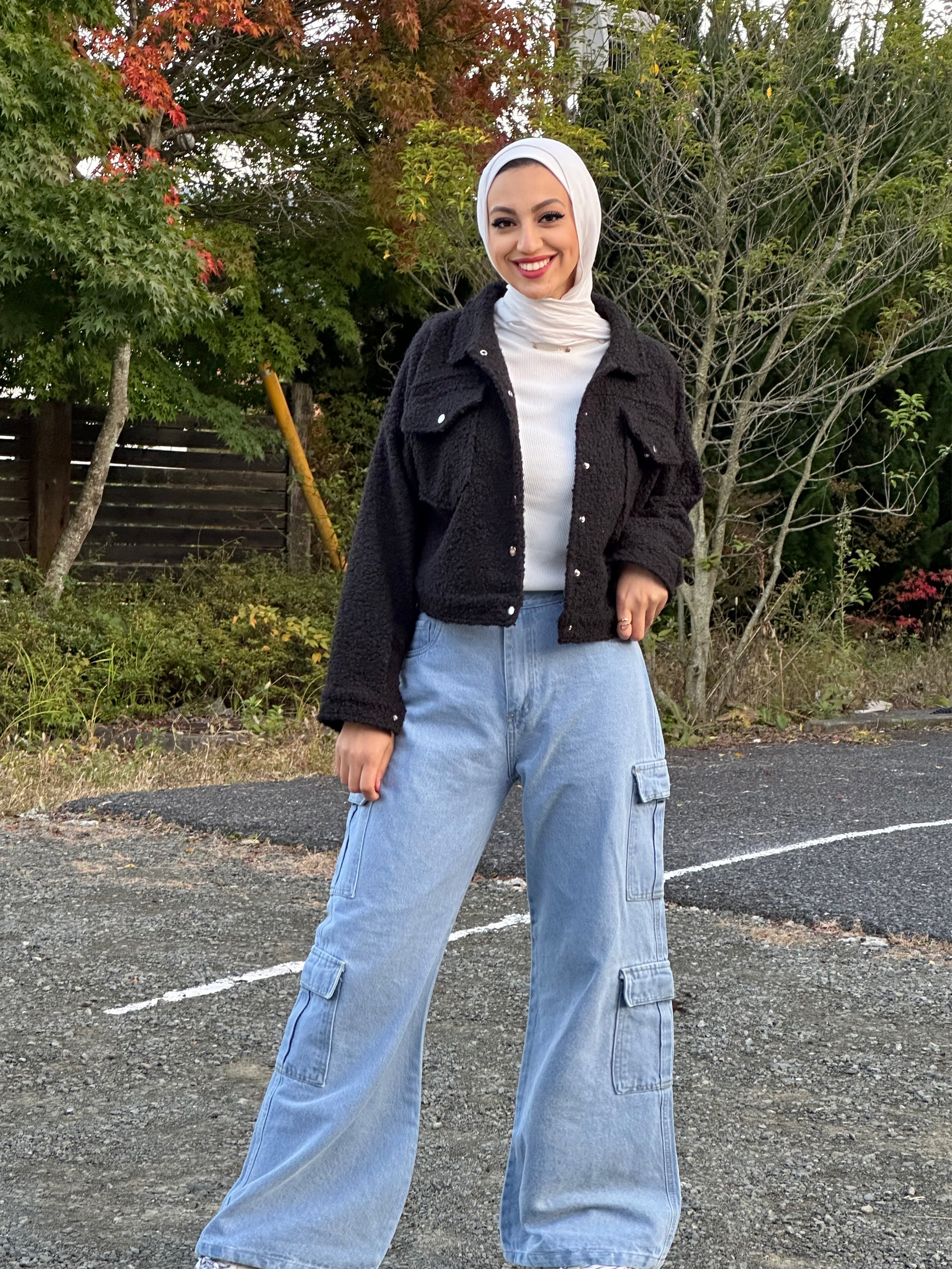 Wide Cargo Denim Pants Ice