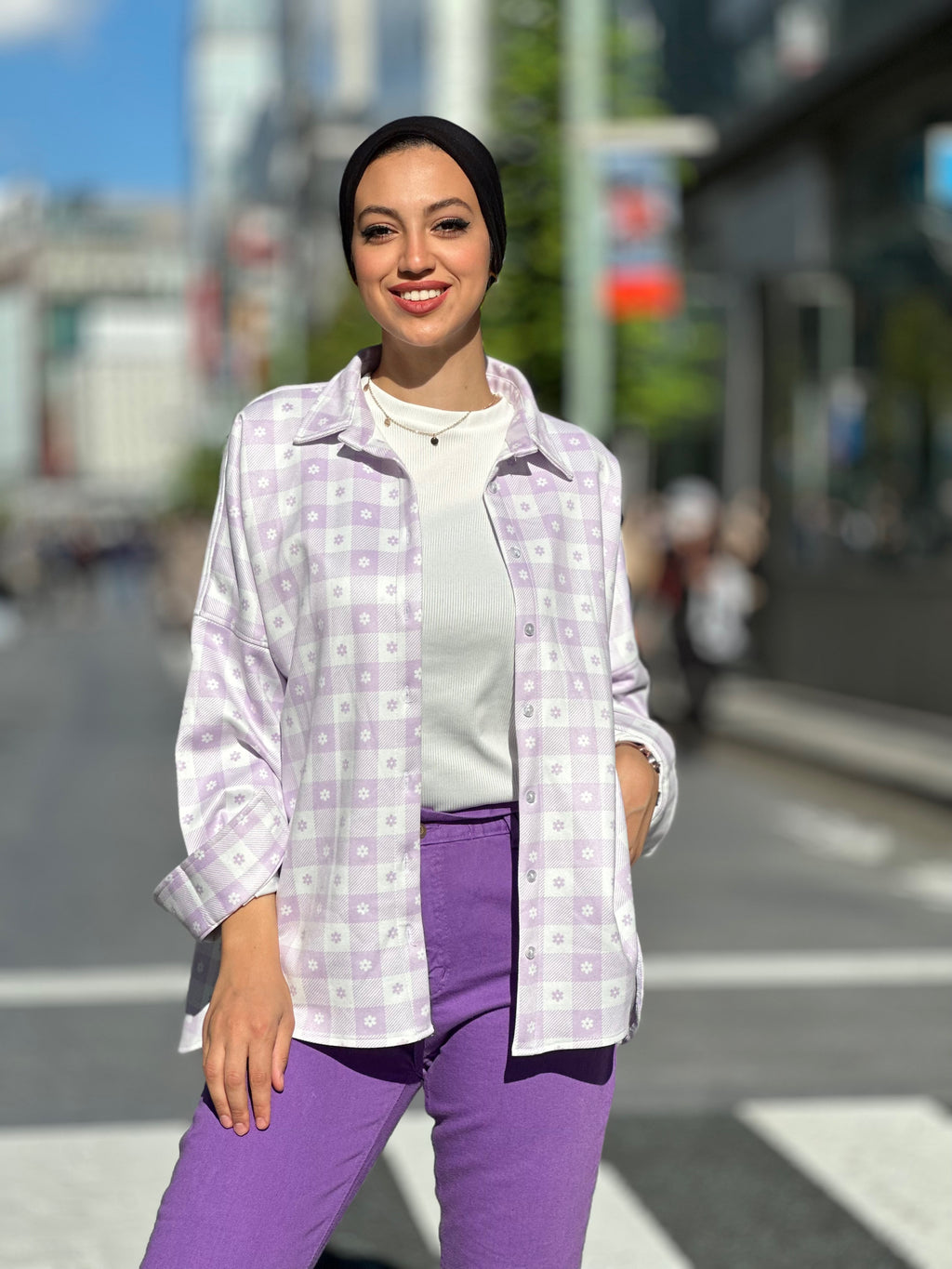 Lilac Floral Checks Shirt