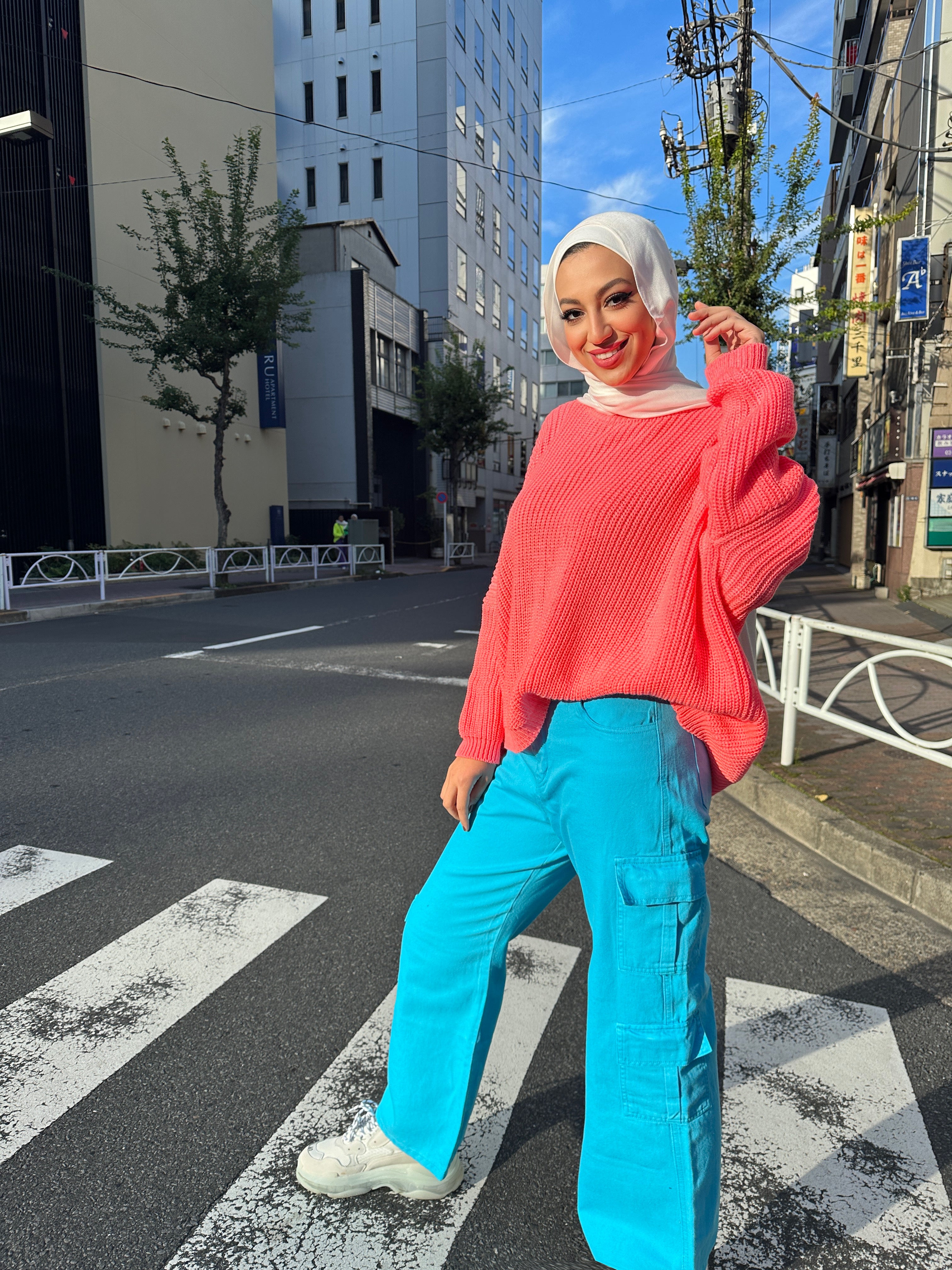 Wide Cargo Denim Pants True Blue