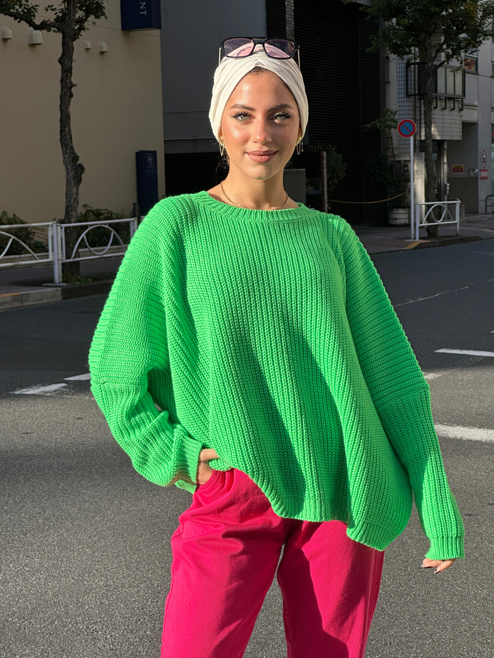 New Oversized Knit Sweater Electric Green