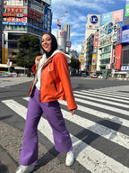 Hooded Leather Jacket Orange