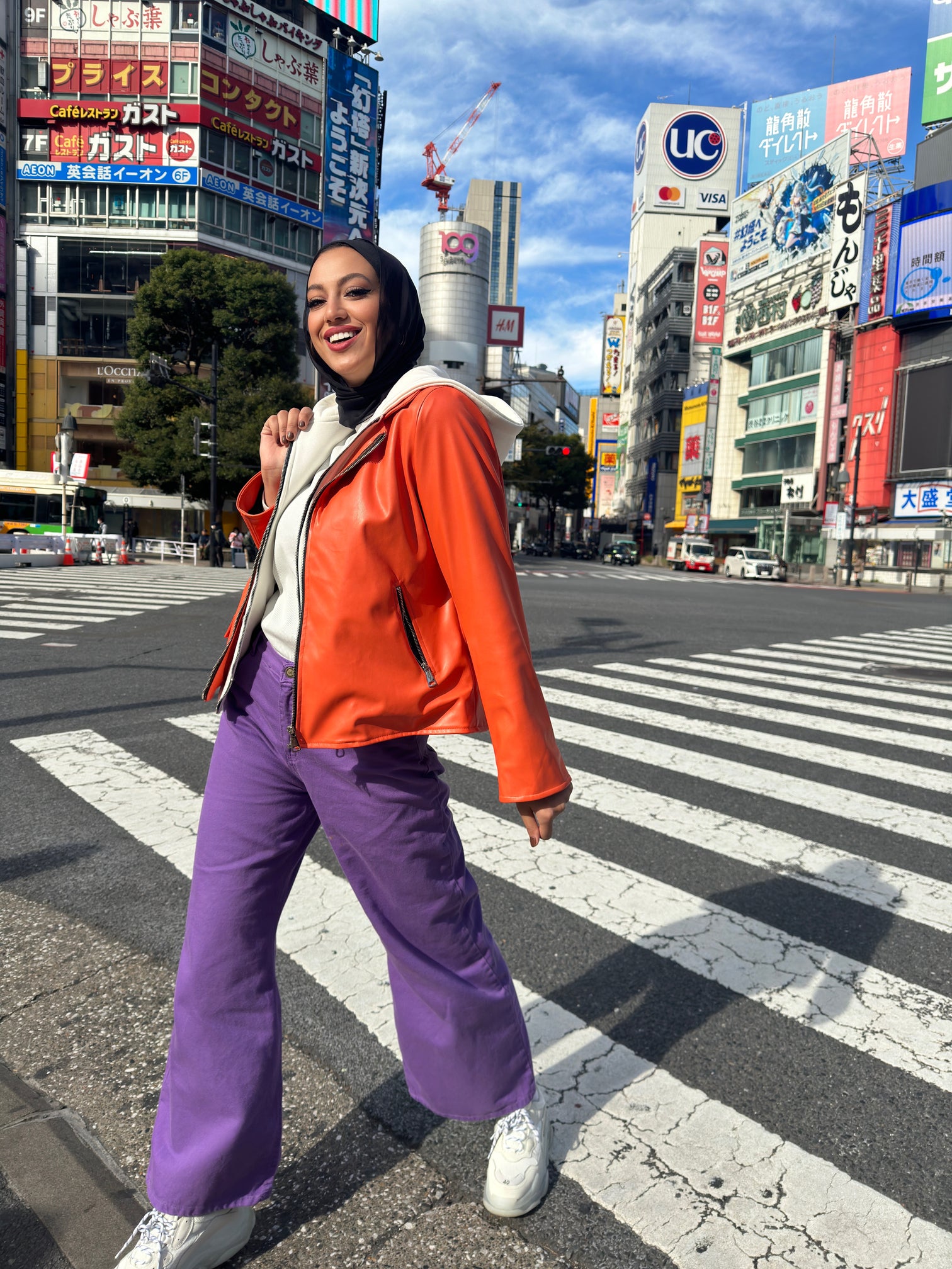 Hooded Leather Jacket Orange