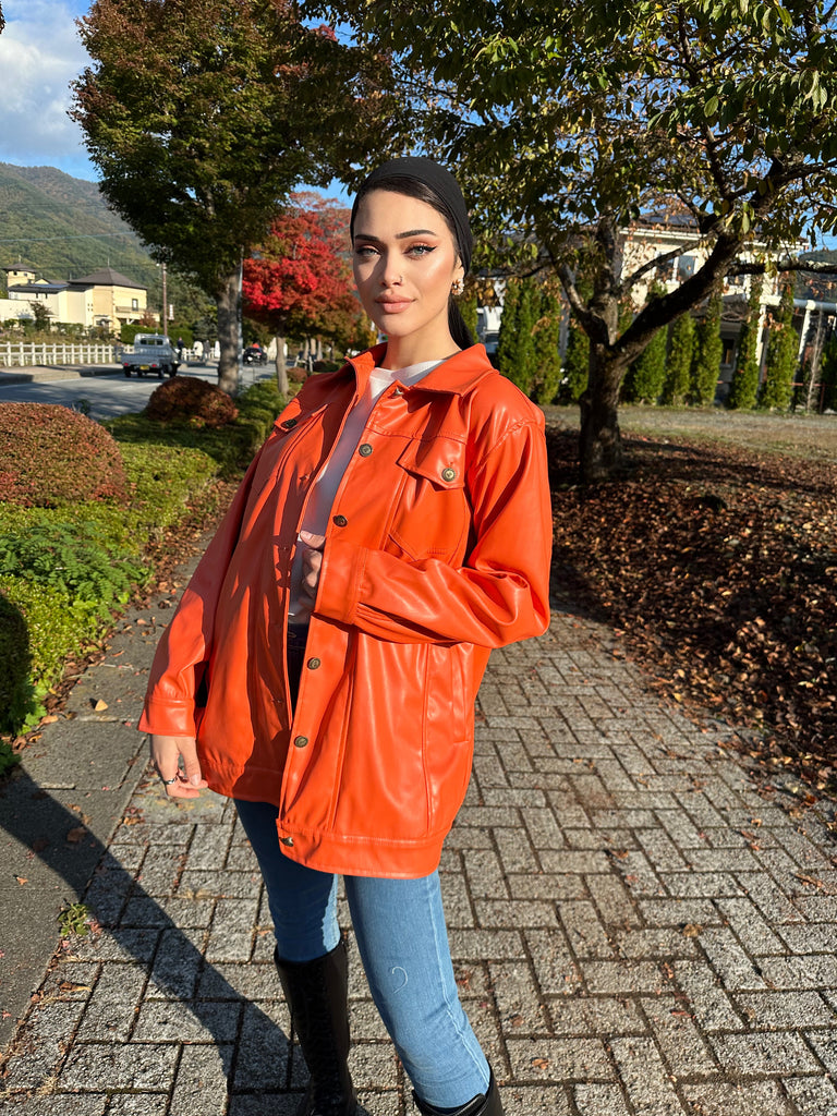 Boyfriend Leather Jacket Orange