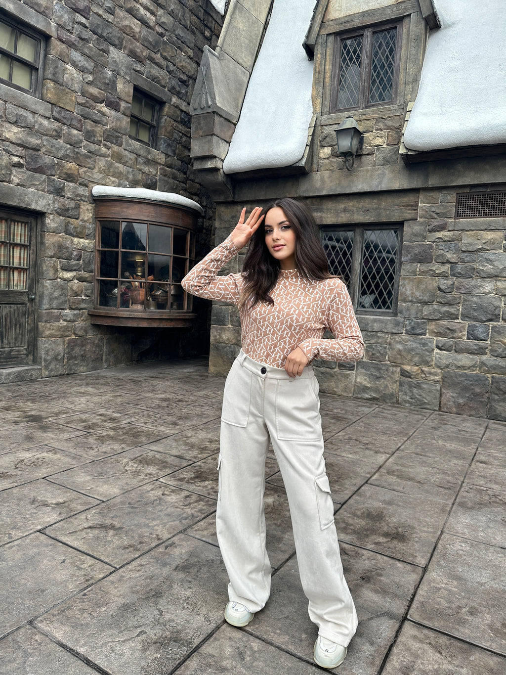 Wide Cargo Suede Pants Oatmeal