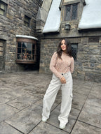 Wide Cargo Suede Pants Oatmeal
