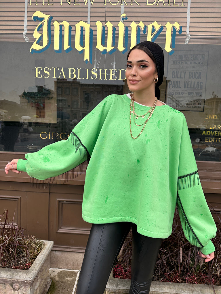 Bling Fringe Neon Green Sweatshirt