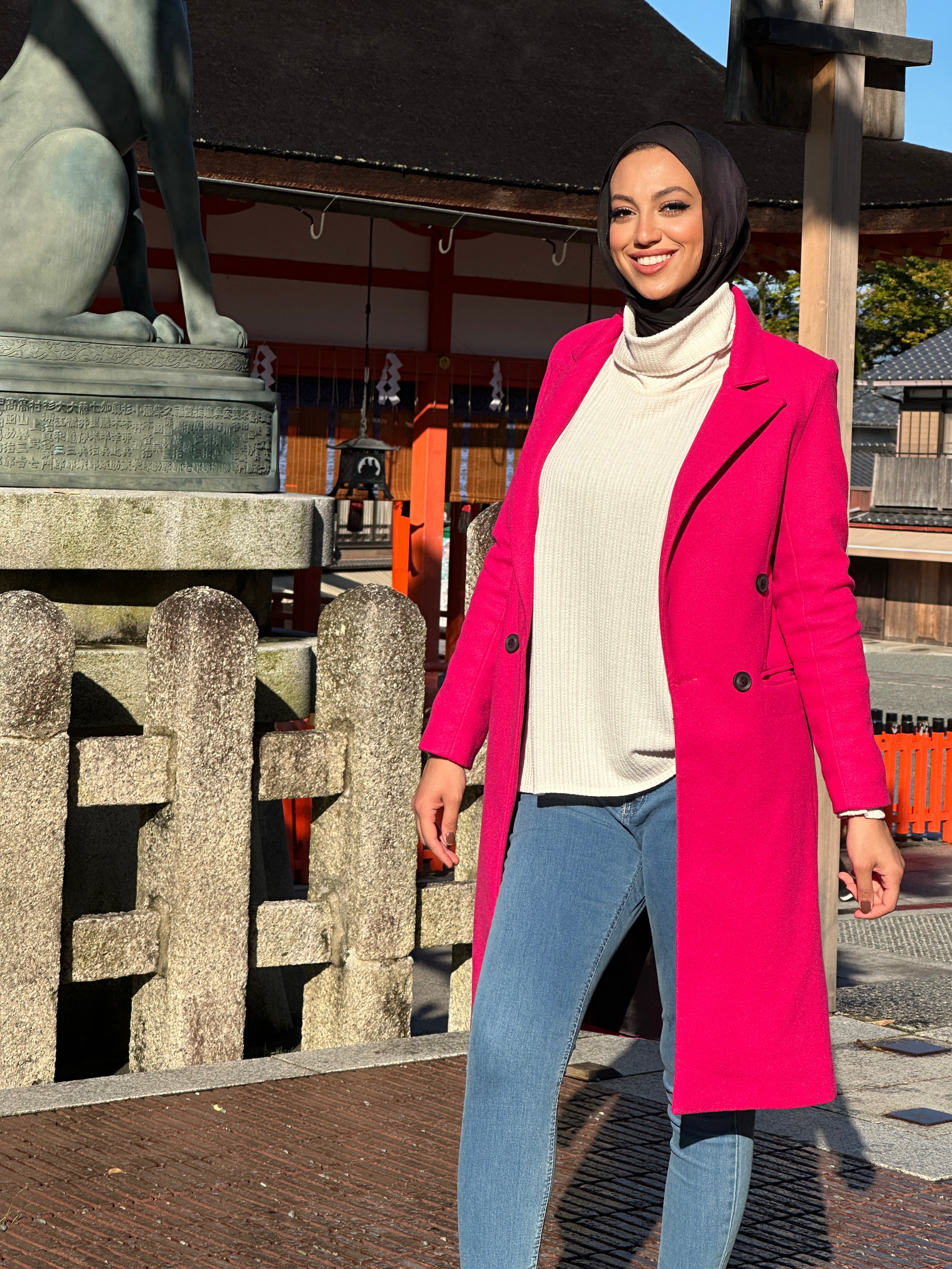 French Curves Coat Hot Pink