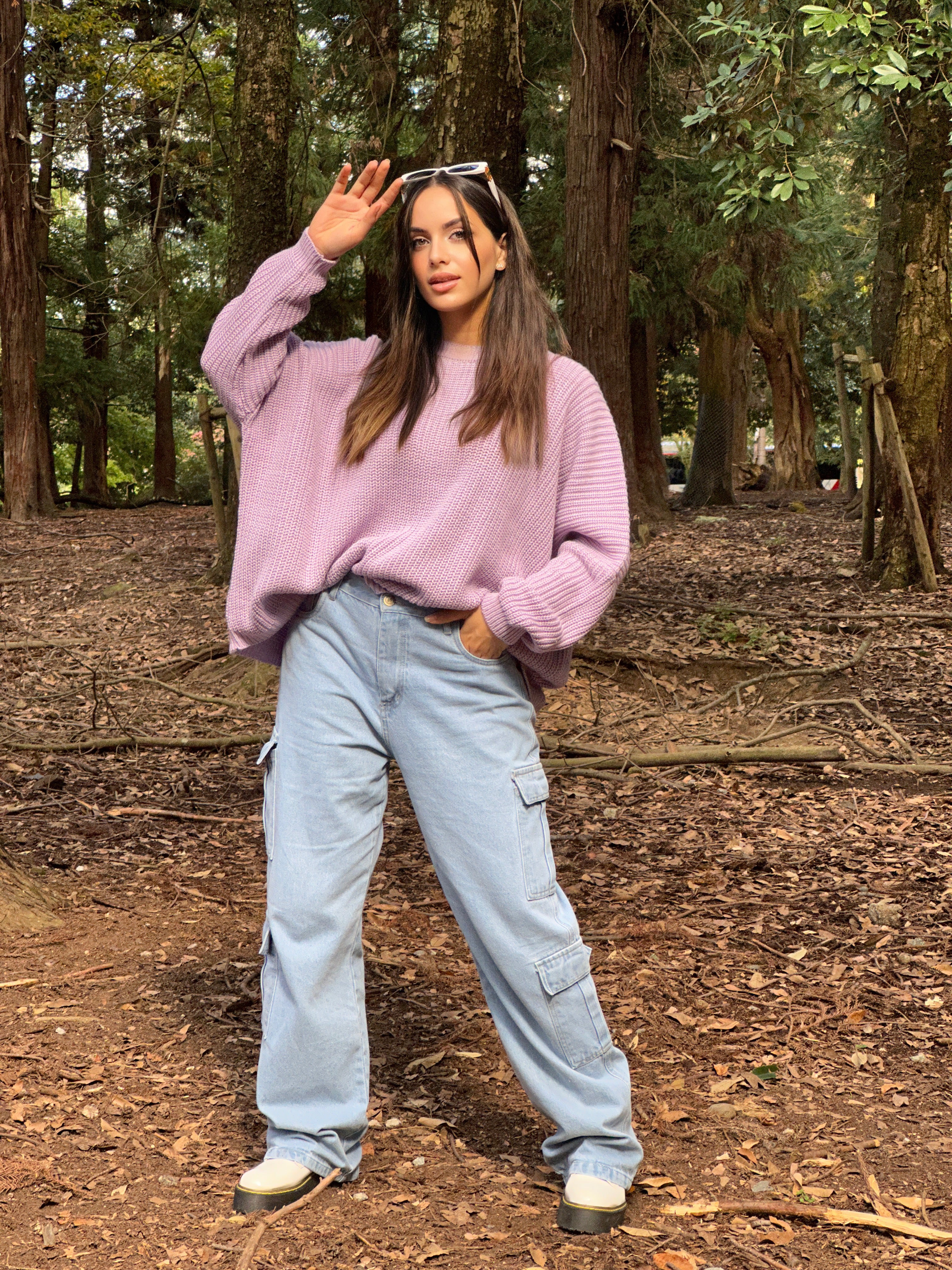Wide Cargo Denim Pants Ice