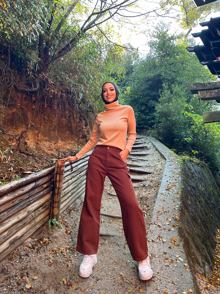 Wide Cargo Denim Pants Maple