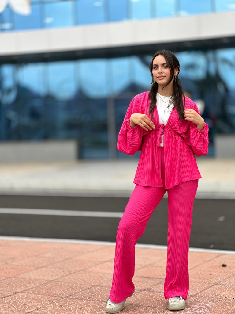 Plisse Set Top Hot Pink