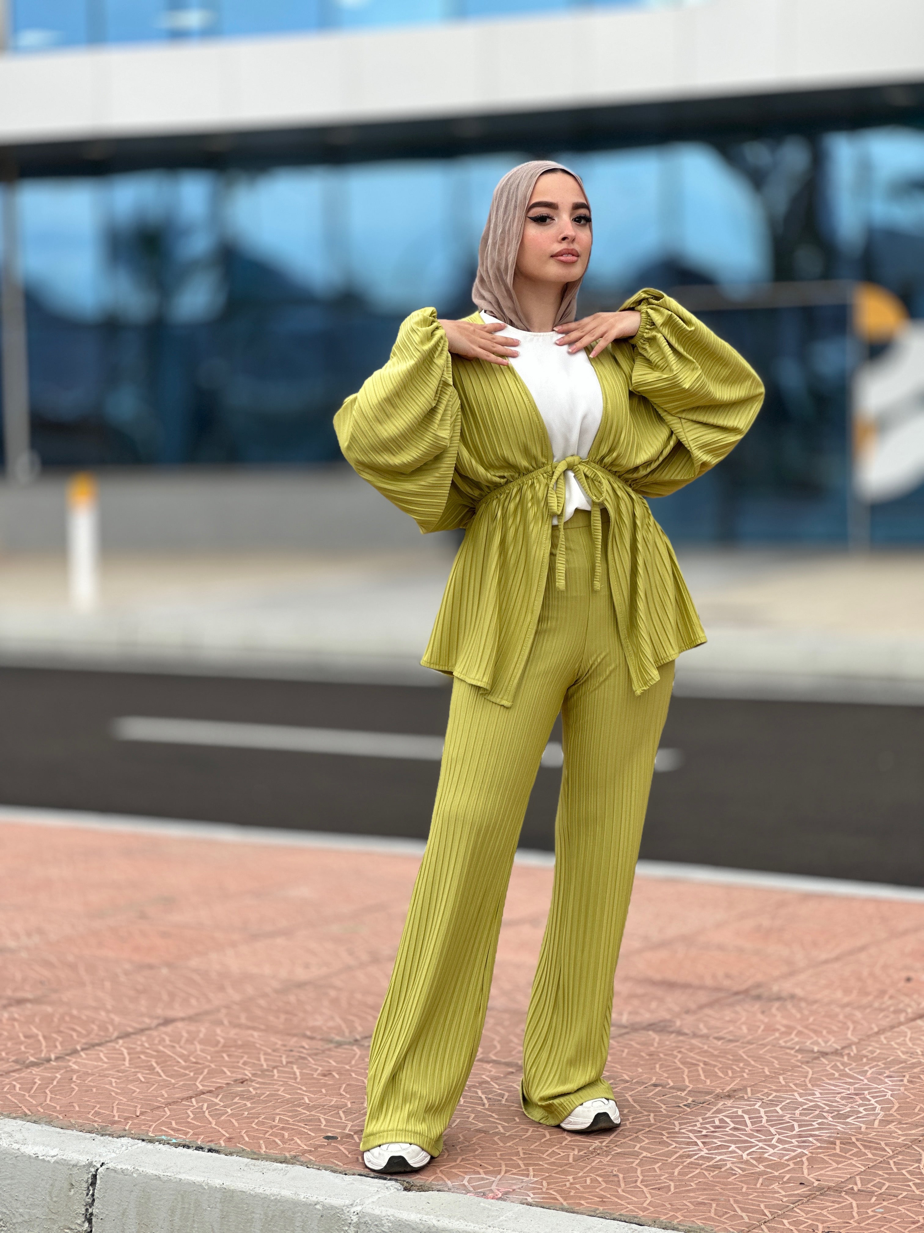 Plisse Set Top Lime Green