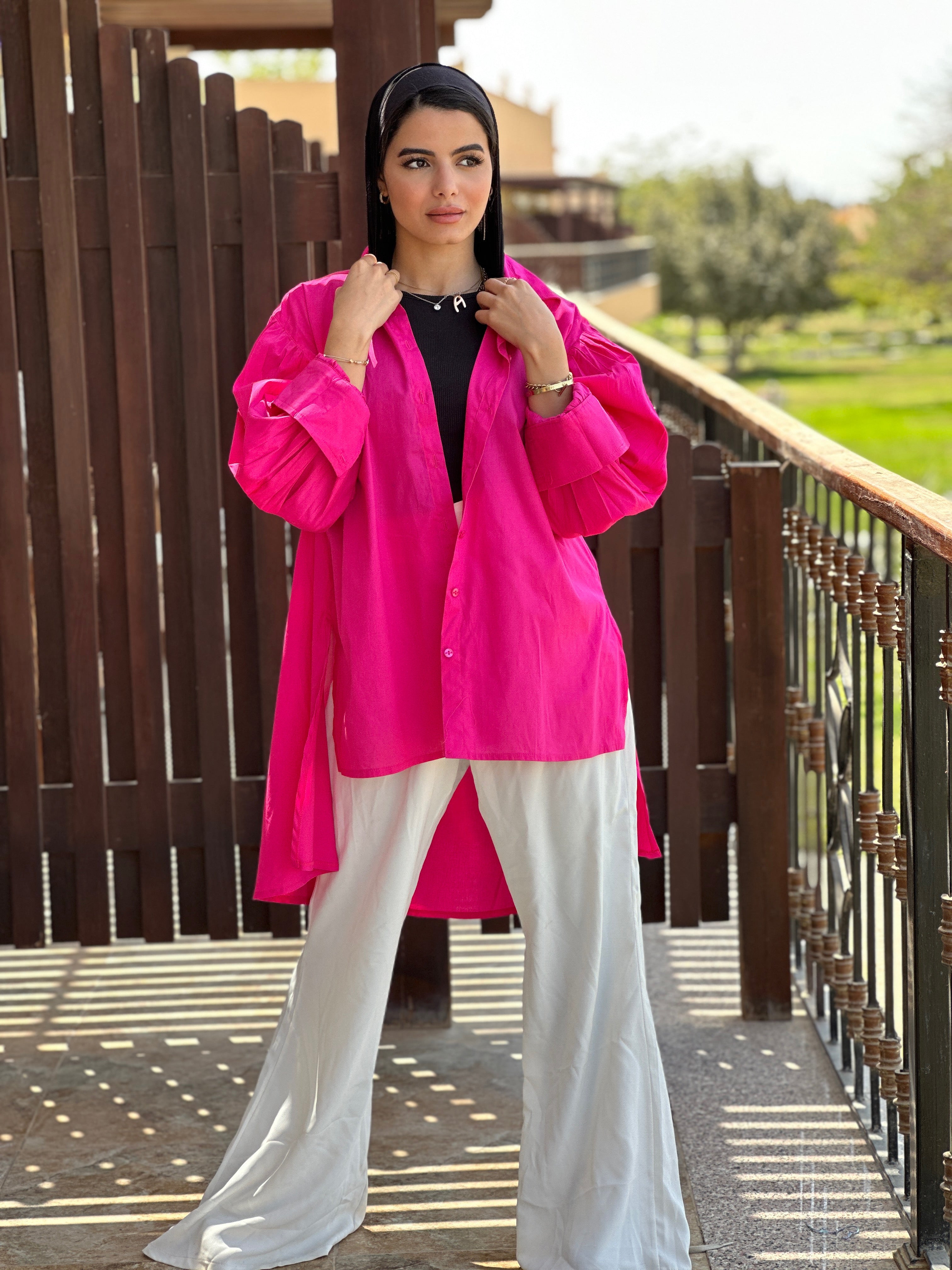 Long Basic Shirt Hot Pink