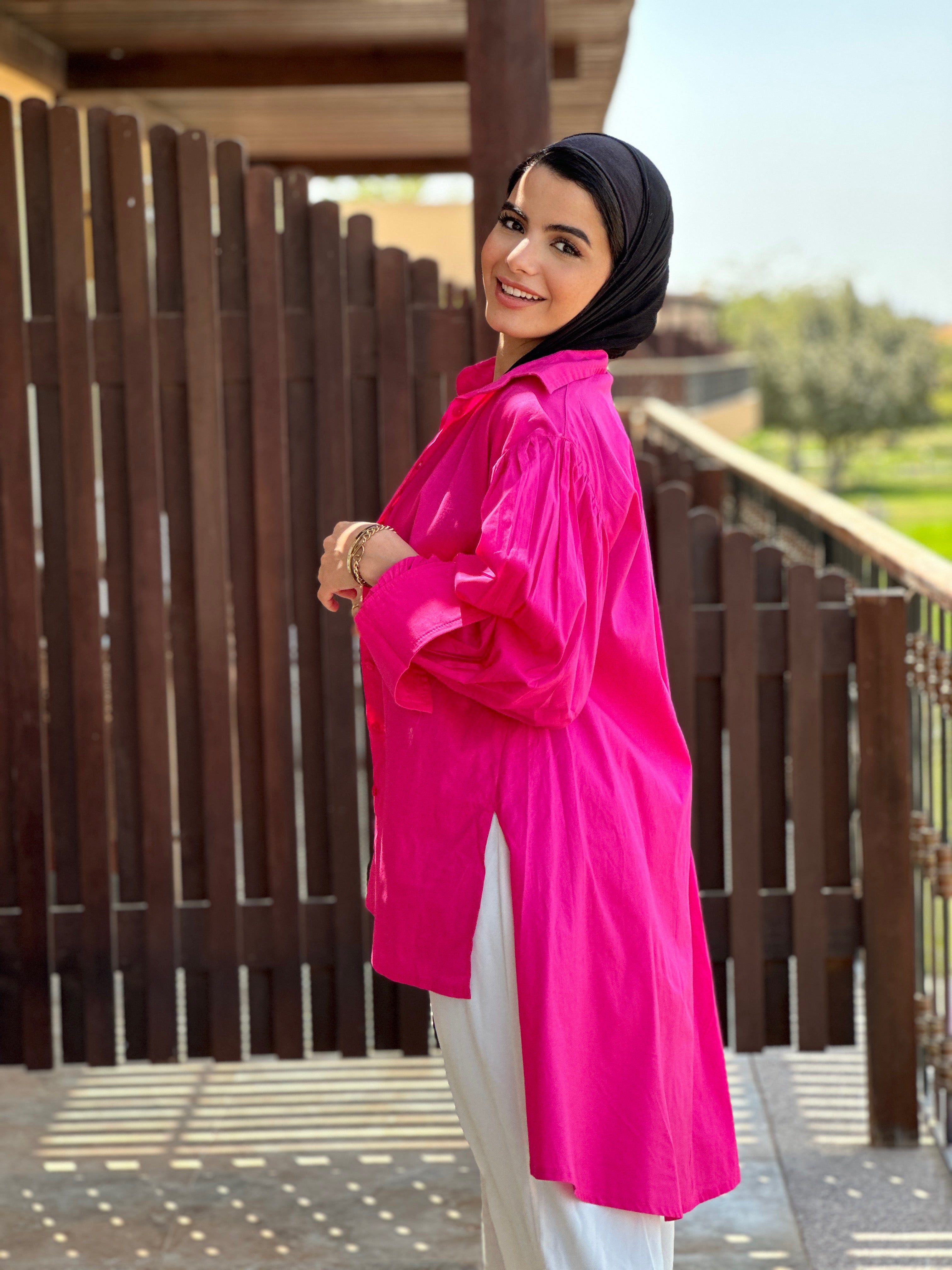 Long Basic Shirt Hot Pink