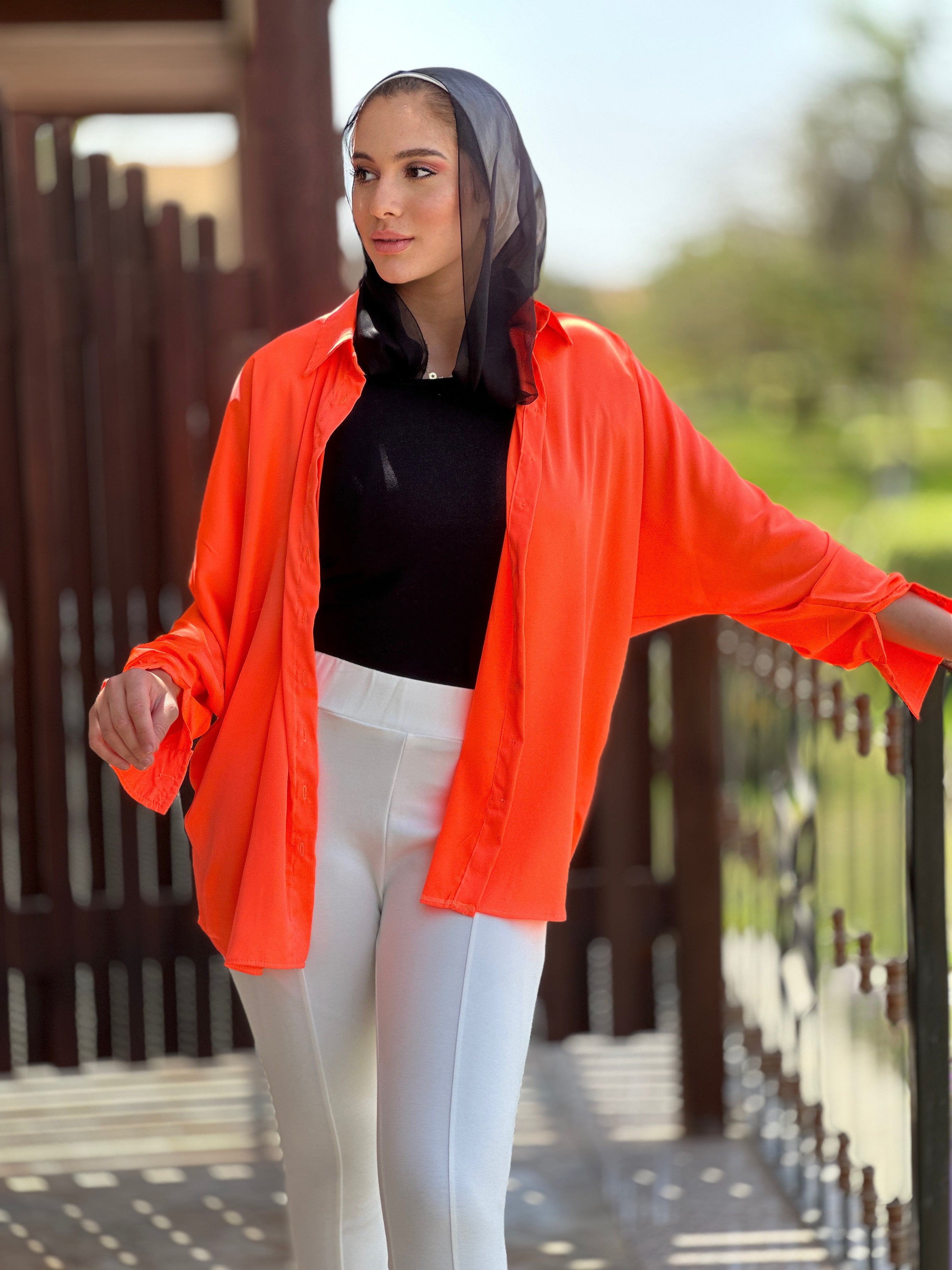 Oversized Silky Shirt Electric Orange