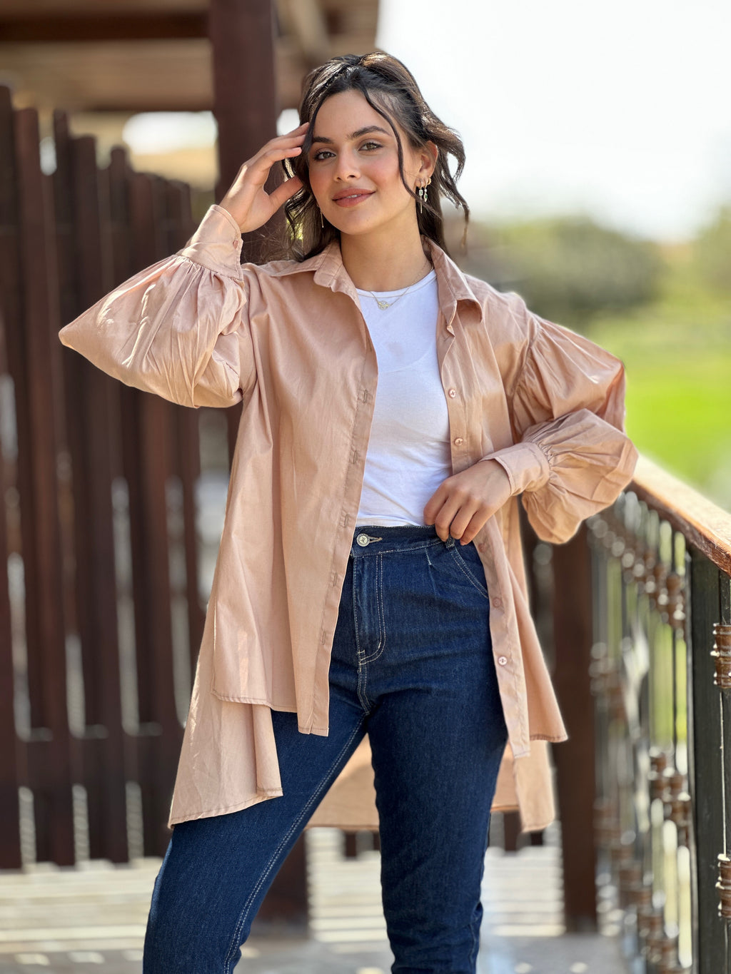 Long Basic Shirt Beige