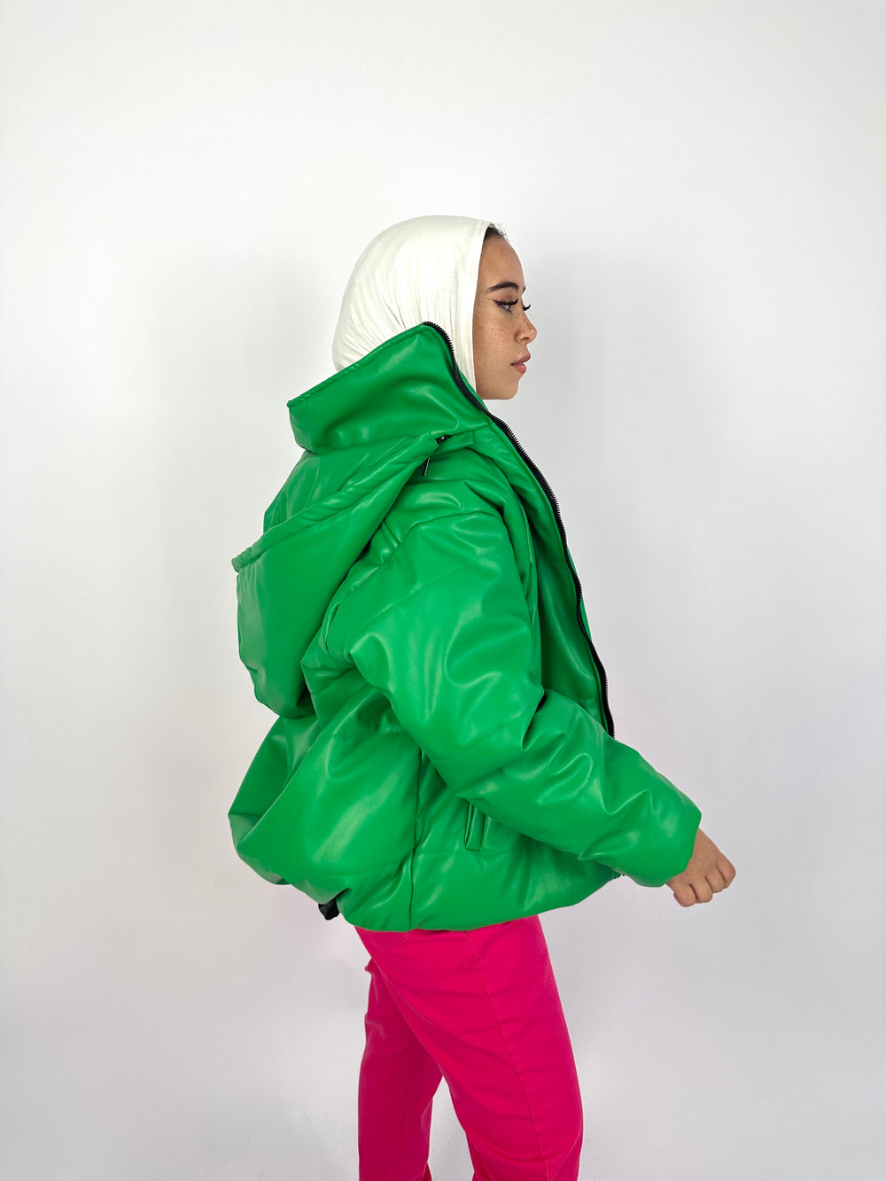 Puffy Leather Jacket Green