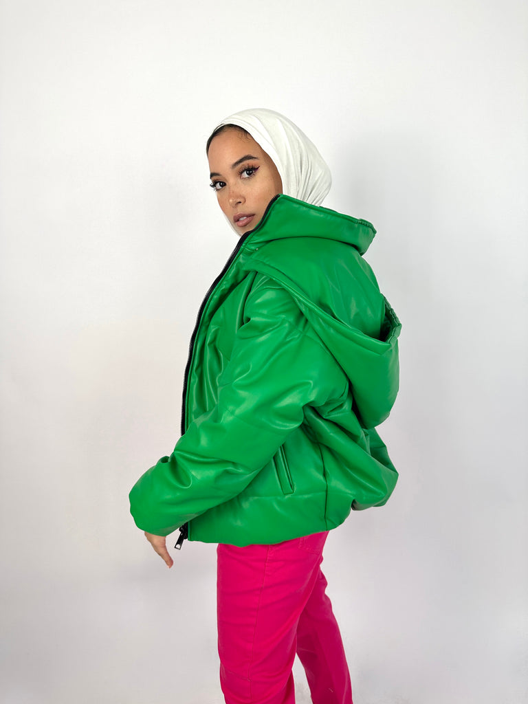 Puffy Leather Jacket Green