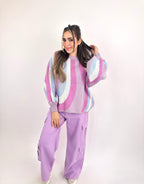Wide Cargo Denim Pants Lavender Lily