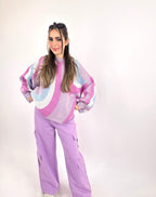 Wide Cargo Denim Pants Lavender Lily