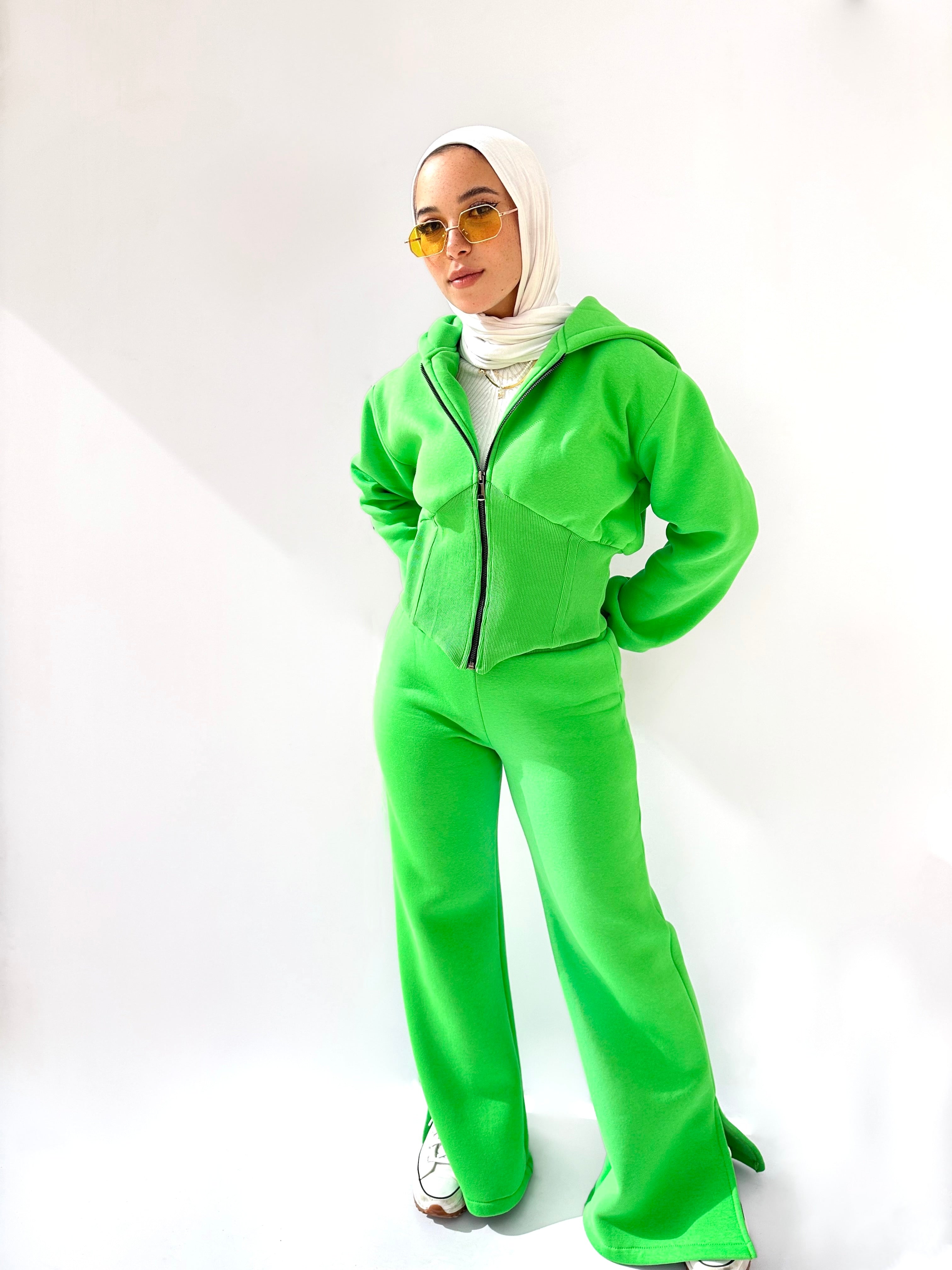 Curvey Split Pants Green