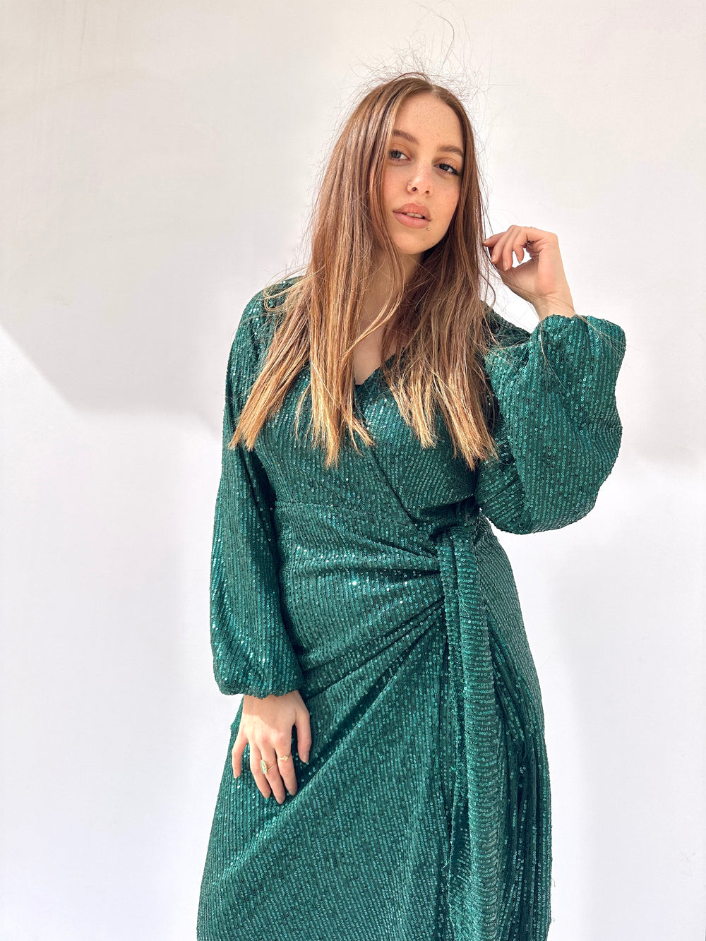 Wrappy Bling Emerald Green Dress
