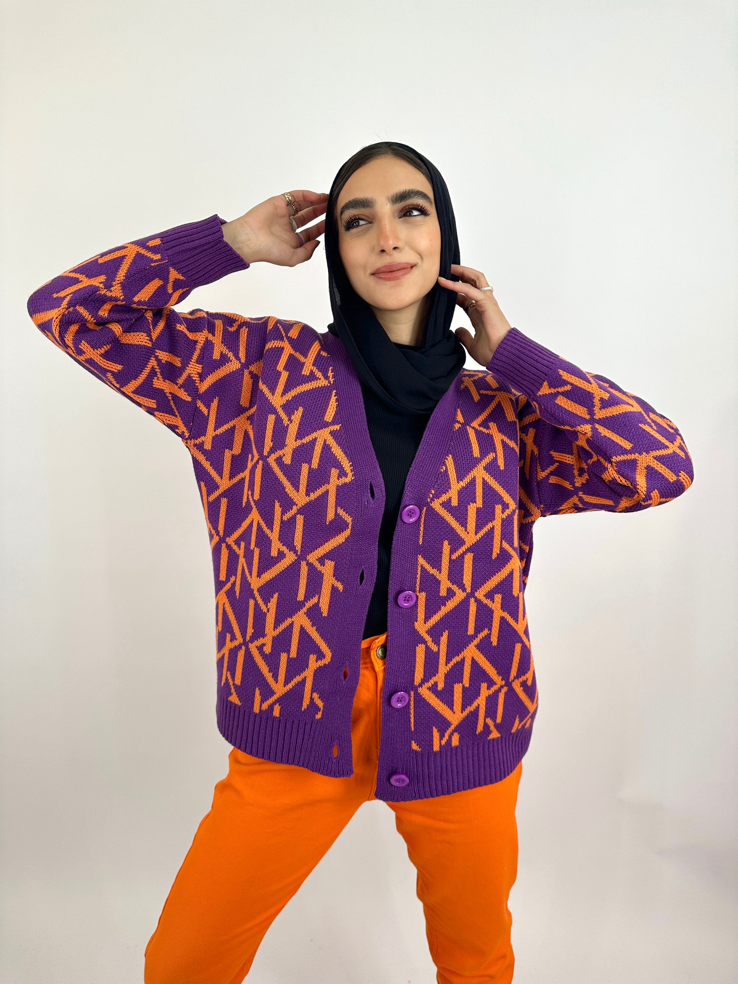 Monogram Cardigan Taro Orange