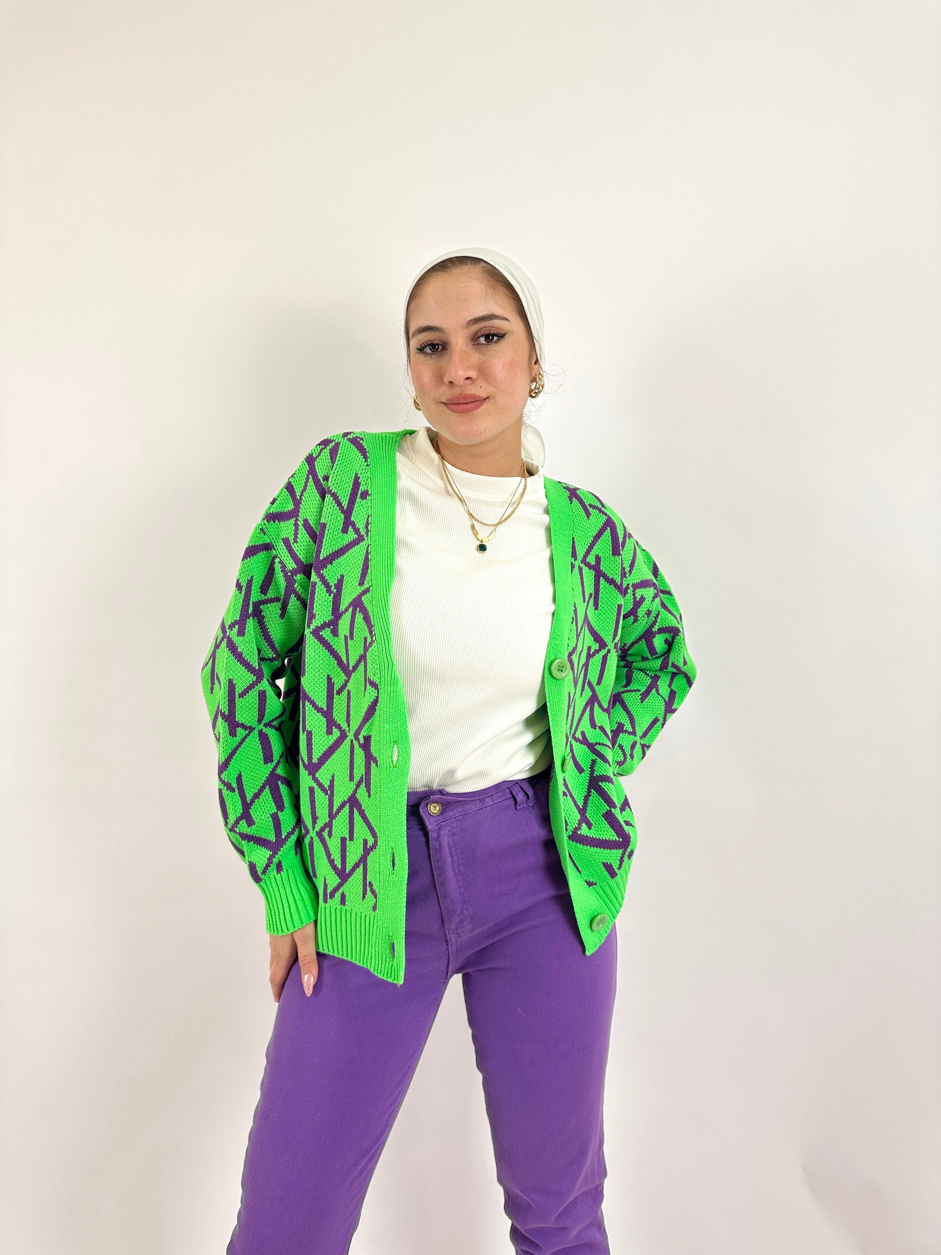 Monogram Cardigan Electric Taro